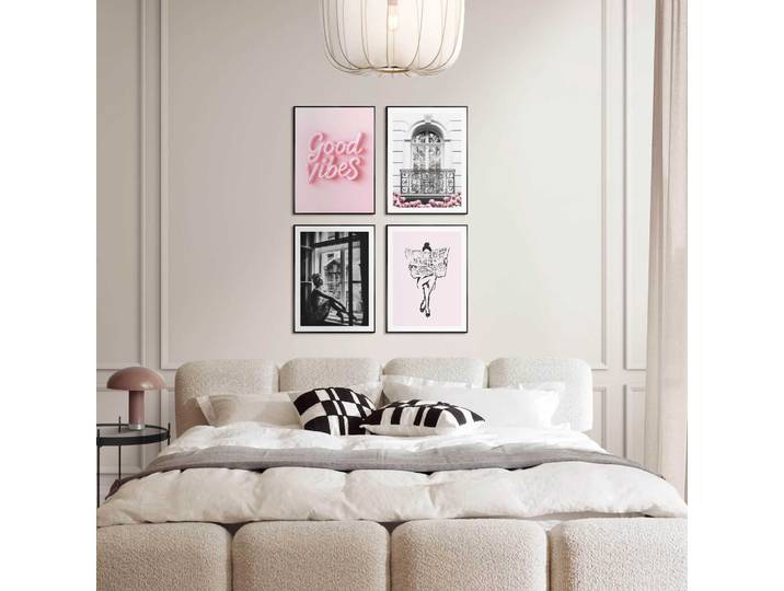 Bild mit Rahmen REINDERS Good Vibes , rosa (farbe bild(er): rosa), Bilder, B/H/T: 30cm x 40cm x 6,4cm, Fashion, 4 Stk., MDF, Bild mit Rahmen, Schlafzimmer - Rosa - MDF - Fashion - 30x40 cm, B:30cm H:40cm T:6,4cm