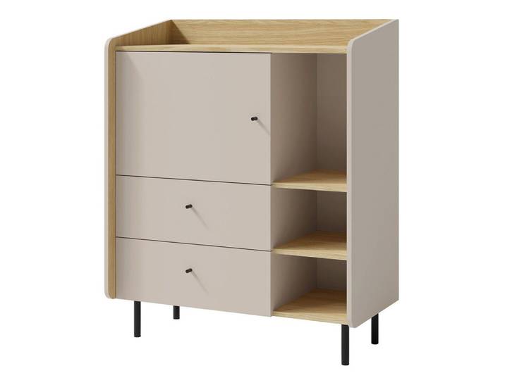 Lomadox Kommode ALAMO-133, sandbeige mit Eiche Nb., 2 Schubladen, 1 Tür, 3 offene Fächer
