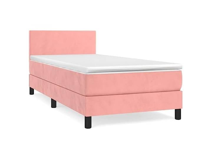 PUGYNBK Boxspringbett, Samt, Rosa, 90 x 190 cm Verstellbares Kopfteil, Taschenfederkerne, mittlere Festigkeit, weicher Schutz