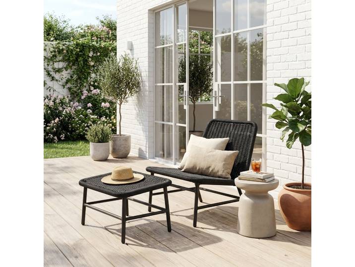 Sweeek - Fauteuil Relax Et Repose Pied Aluminium Et Corde Anthracite - Laguna