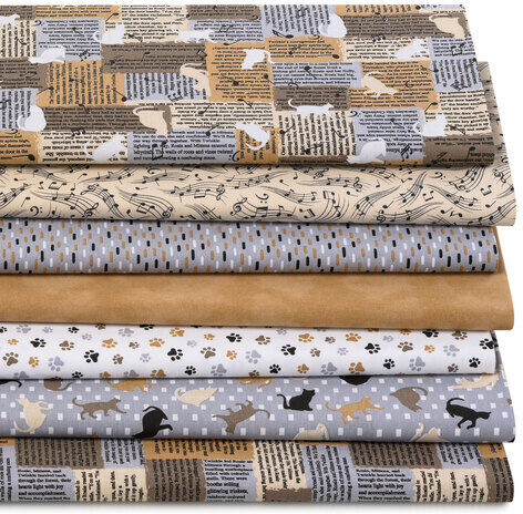Patchwork- und Quiltpaket "Zeitung & Katzen", braun-color