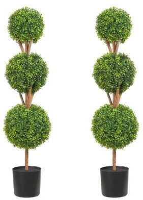 Kodotan sofa Artificial Topiaries Boxwood Trees, 48 inch Tall (2 Pieces), 3 Ball-Shape Faux Topiaries Plant with Planters, Green Feaux Plant