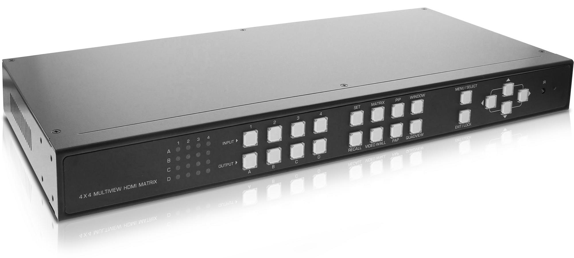 InLine HDMI 4x4 Multi View Matrix / Videowand Switch, 4 Eingänge auf 4 Ausgänge, HDMI, Schwarz, 1920 x 1080 Pixel, 2,75 kg, 437 x 205 x 43 mm, 110 mm