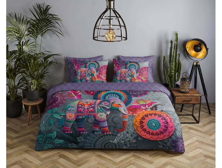Satin-Bettwäsche Abhay Grau/Multicolor/Violett