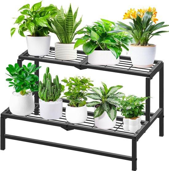Ibenzoa Benza metalen plantenstandaard, 2-laags, roestbestendig, gepoedercoat staal, B/D/H: 81 x 50 x 40 cm