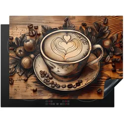 HERDABDECKPLATTE Kaffee - Vintage - Braun - Tasse - Holz Induktionsmatte 71x52 cm