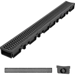 VEVOR 5 Stk. Entwässerungsrinne Bodenrinne aus Kunststoff 1005x103x62mm, Terrassenrinne mit Rost & Endkappen, 1,5t Belastbarkeit, Max. 6m3/h Durchfluss, Entwässerungssystem für Garten Gehweg Pool