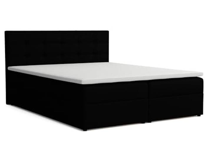 Boxspringbett 140x200 mit Bettkasten, Jessa Doppelbett Schwarz Velourstoff Bett 140x200, Doppelbett mit Komfortschaumkern-Topper (2 cm) für extra Liegekomfort