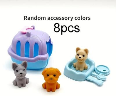 Uplifted Finds Professional Mini Pet Care Pretend Play Set 8 Pcs Dog Cage