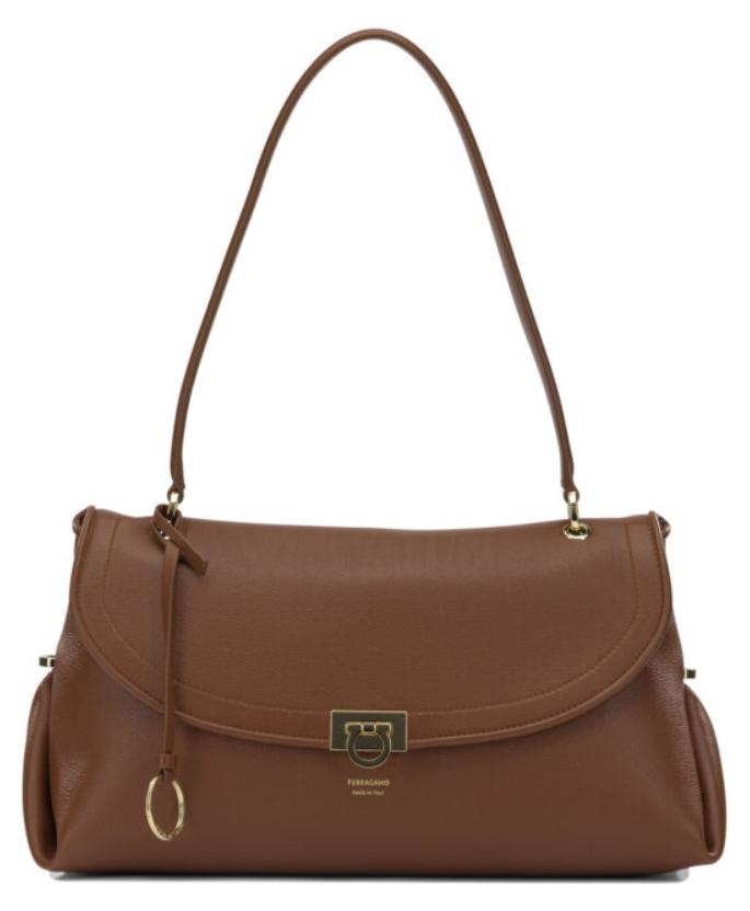 FERRAGAMO Schultertasche aus Leder, braun - EINFACHE AUSFÜHRUNG