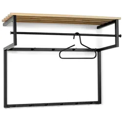 Wandgarderobe aus Metall Schwarz pulverbeschichtet Hutablage aus Holz