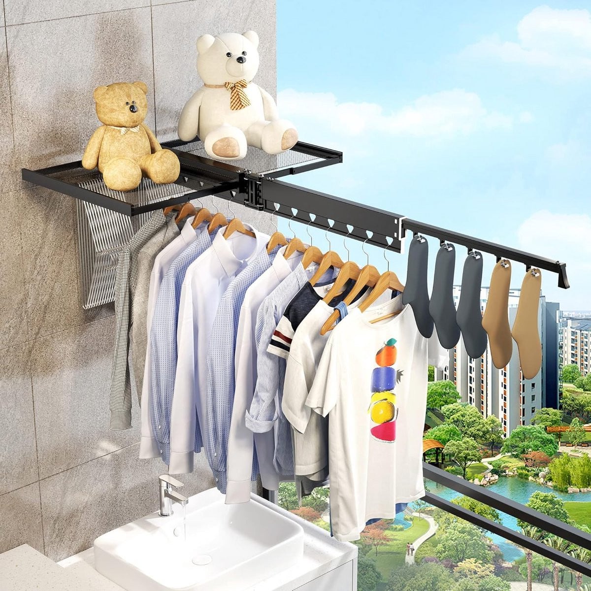 Inklapbaar droogrek voor kleding met wandmontage