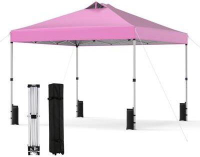 Costway 10 x 10 Feet Outdoor Commercial Pop up Canopy Tent-Pink