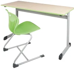 Zweier-Schülertisch 130x55 cm Modell T, HPL-Tischplatte mit Massivholz Einleimer