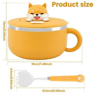 Useful Little Things 40.6 Oz Insulated Ramen Bowl With Lid Handle And Fork yellow