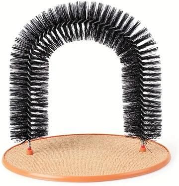Uplifted Goods Cat Self Grooming Arch With Massage Brush And Scratching Pad black