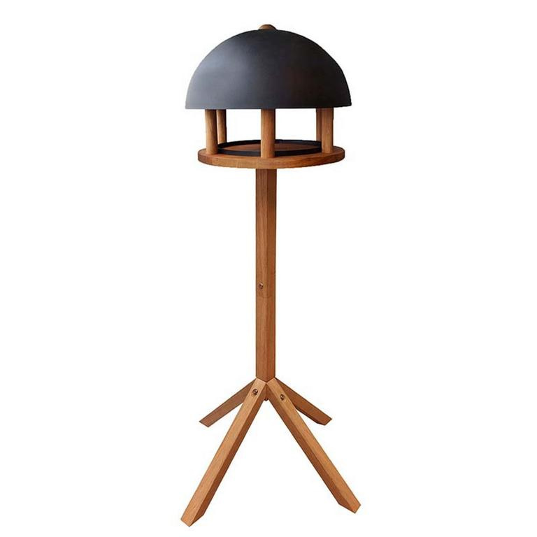 ESSCHERTDESIGN Futterhaus Eiche rund Dach schwarz 58,2x58,2x116,4 cm 16916790