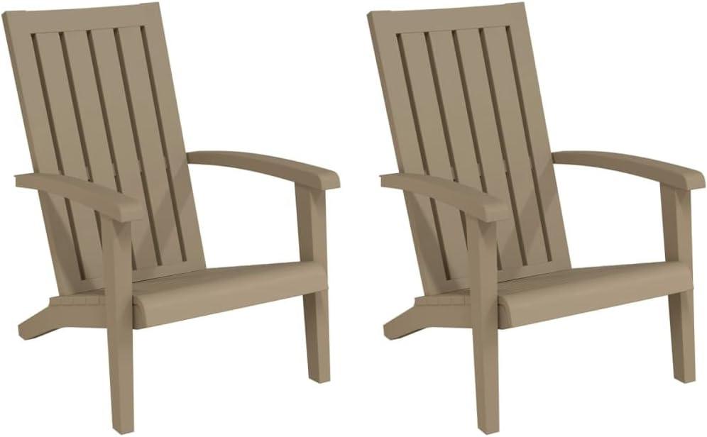 Adirondack-Gartenstühle als 2er-Set in Hellbraun, Gartenstühle aus robustem Polypropylen in Holzoptik, ergonomische Relaxsessel für Terrasse, Balkon und Garten, 63x85x93 cm