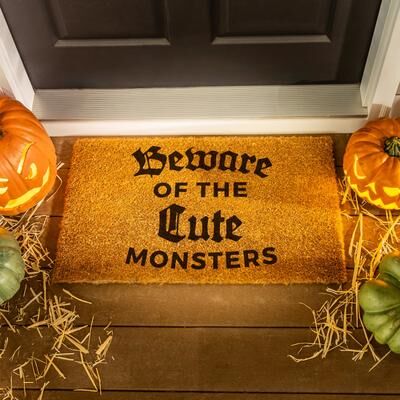 Evergreen "28 in. x 16 in. Beware of Cute Monsters Halloween Coir Door Mat - 28"" x 16"""