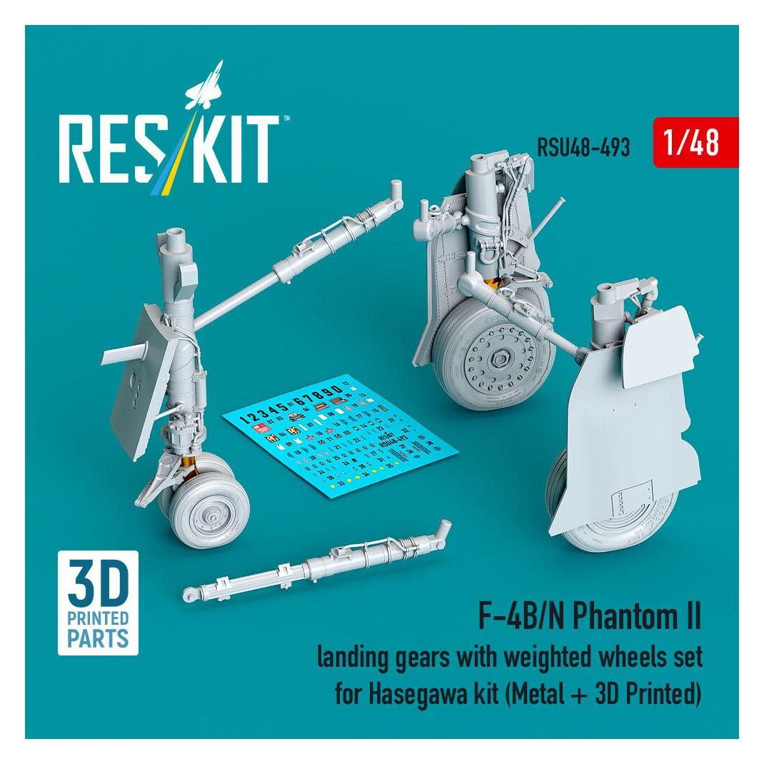 ResKit F-4B/N Phantom II landing gear with weighted wheels set (Metal + 3D Printed) for Hasegawa (RSU48-0493)