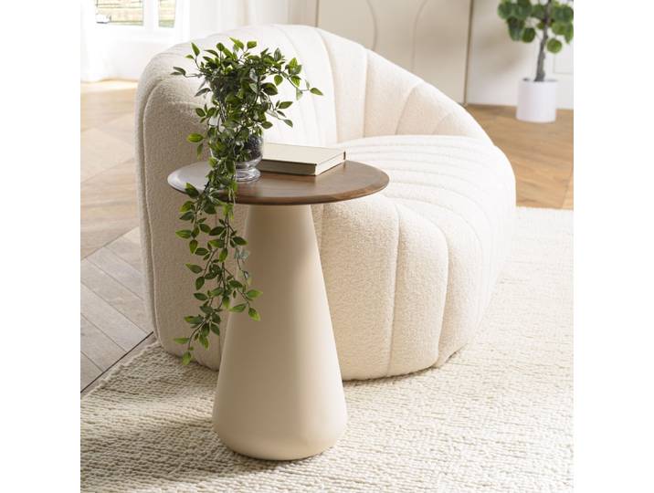 James - Table D'Appoint 40x40cm Plateau En Manguier Pied Métal Ivoire James