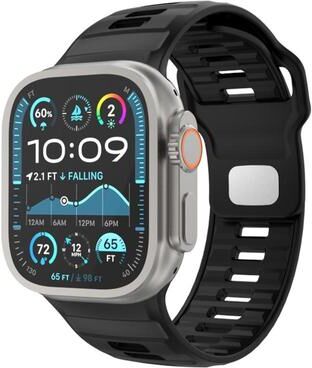 Everyday Crate Apple Watch Silicone Watch Band Checkered Reverse Buckle Adjustable Sport Strap black