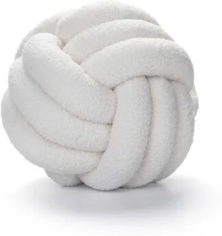 Lush Living Finds Knotted Ball Decorative Cushion, High End Throw Pillow For Living Room, Lamb Fleece Sofa Bed Decor white