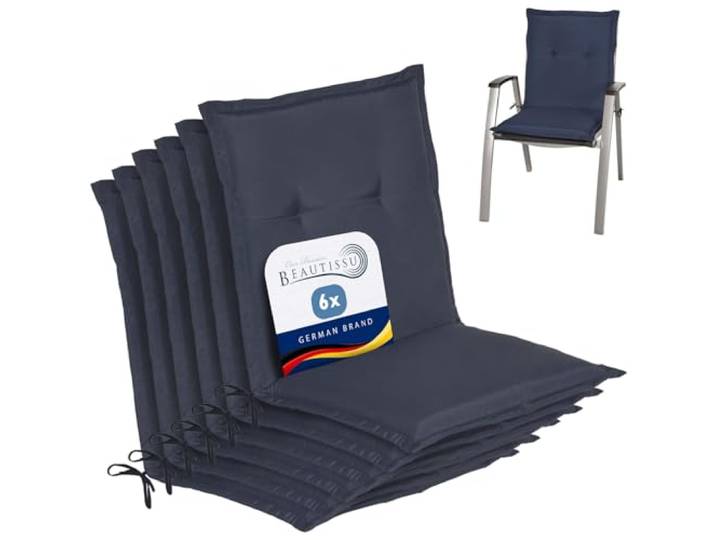 Beautissu Coussins de Jardin de Chaise Dossier Bas extérieur Set 100x50x6cm bleu foncé épais confortable coussin NL noyau mousse galette Loft