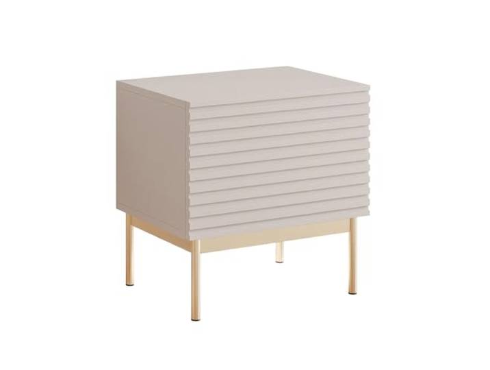 Selsey Nachttisch Mit LED-Licht 46 cm Breite Kaschmirfarbe und Goldene Metallbeine - Push-to-Open Tür Geräumiges Fach Minimalistische Grifflos-Front Möbel für Schlafzimmer