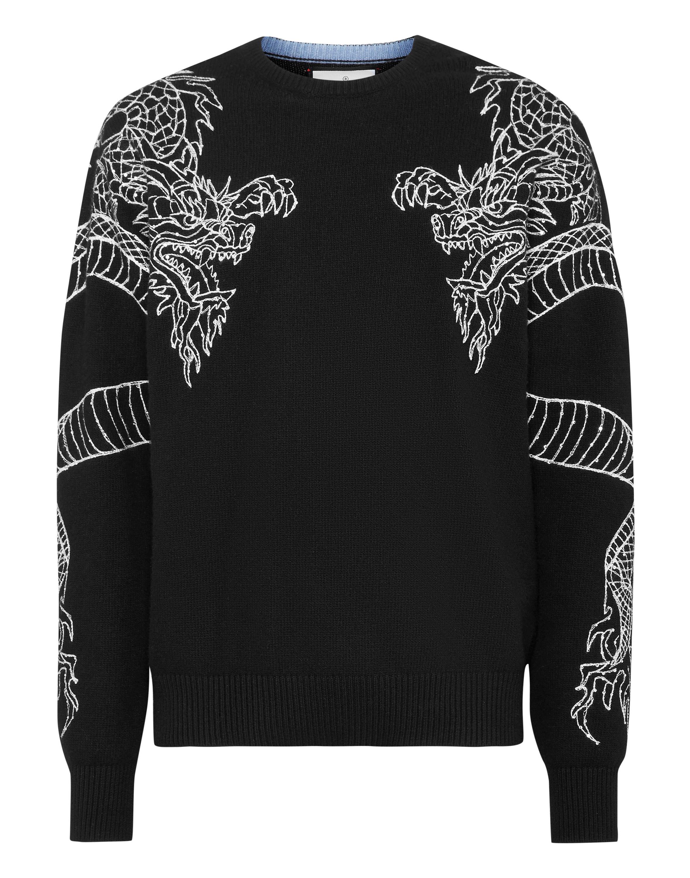 Philipp Plein Rundhalspullover "Dragon" - Schwarz