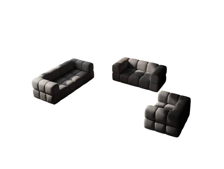 Kaiser Möbel Sofagarnitur, Set 3+2+1, Veloursstoff Bluvel, Schwarz, Averro 3+2+1, Holz, 240x70x96 cm, Wohnzimmer, Sofas & Couches, Sitzgarnituren
