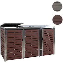 3er Mülltonnenverkleidung HWC-K14, Mülltonnenbox, 120x200x85cm WPC Edelstahl 104kg ~ Walnuss-Holzoptik