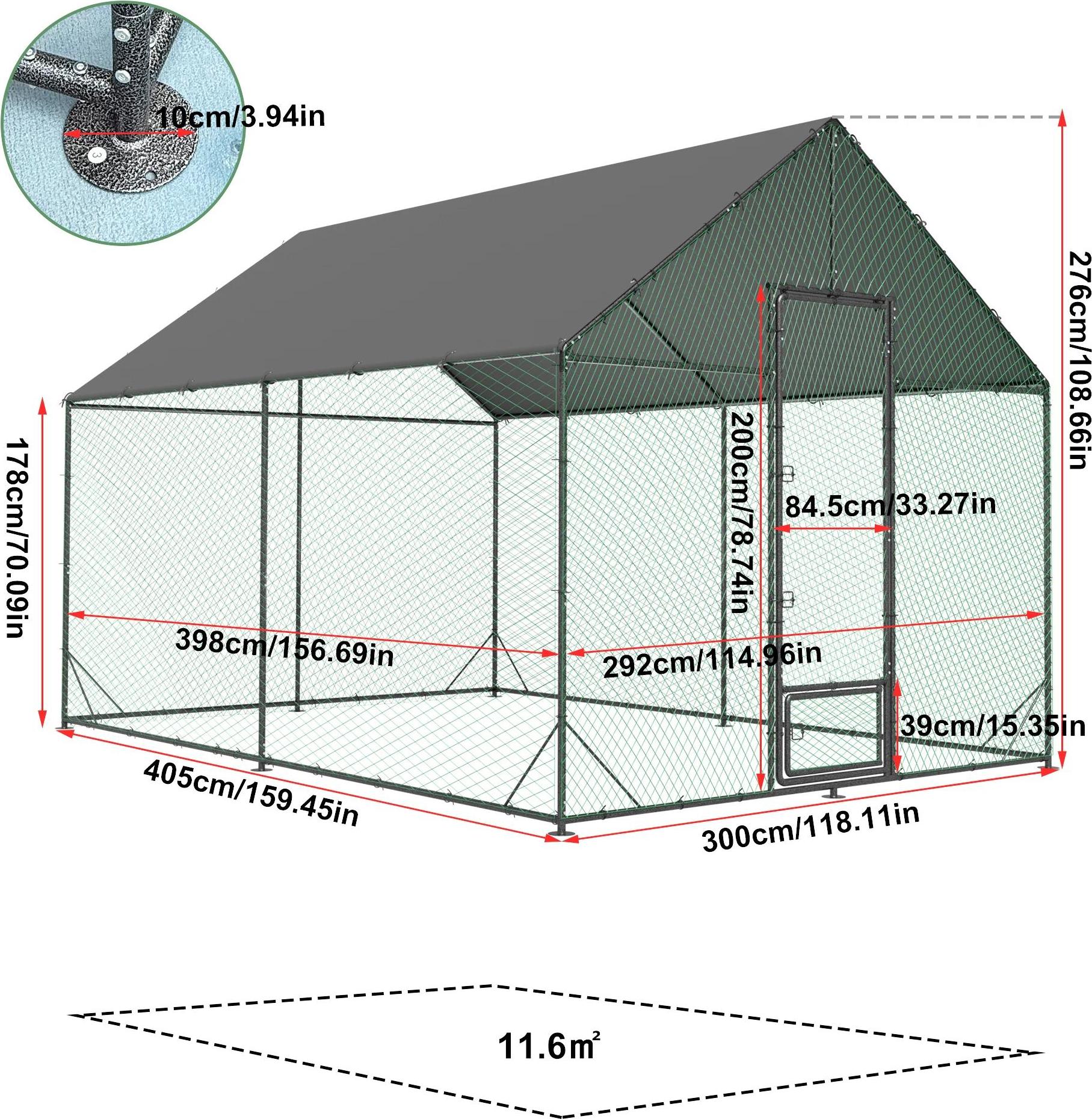 Outdoor Hühnergehege - Metall Hühnerstall und Auslauf - Schwerer Stahlkäfig - Mit Dachabdeckung und Netz - Für Hühner und Geflügel - Größe Extra Large