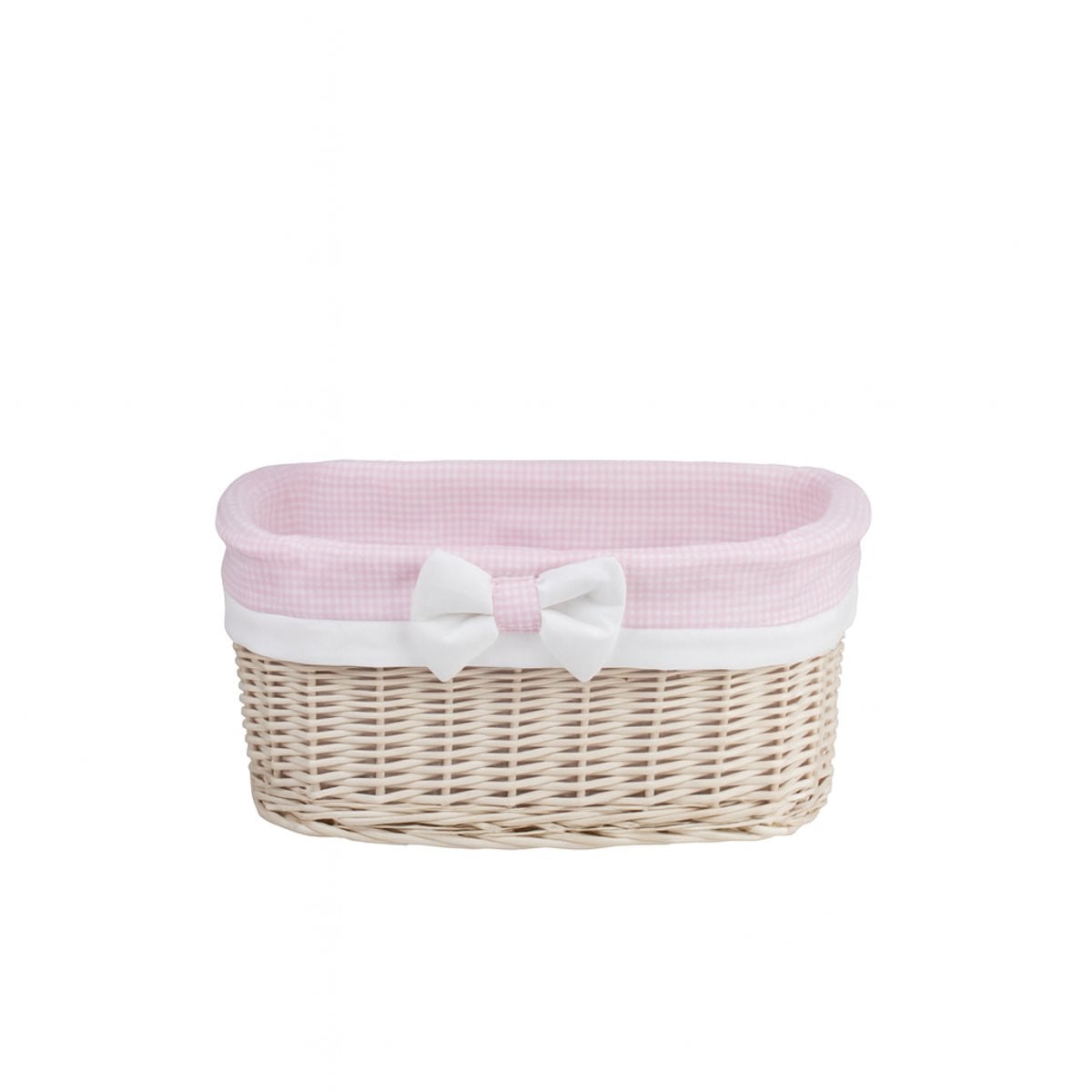 The Wicker Stories Rieten mand met pastelroze ruitpatroon voering in whitewash