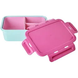 RICE Plastik Lunchbox mit 3 Fächern, 21 x 14 x 7 cm, mint/pink
