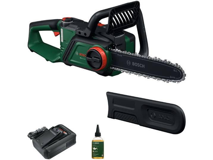 Akku-Kettensäge BOSCH HOME & GARDEN PKE18V-30-28 KIT , grün (weiß, neutral), Kettensägen, Akku-Kettensäge, für schnelles und einfaches Schneiden von großen Ästen und Stämmen