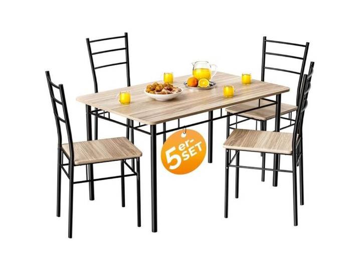 CASARIA® Ensemble LEO table avec 4 chaises chêne clair MDF métal laqué Ensemble 5 pièces pour salle à manger cuisine