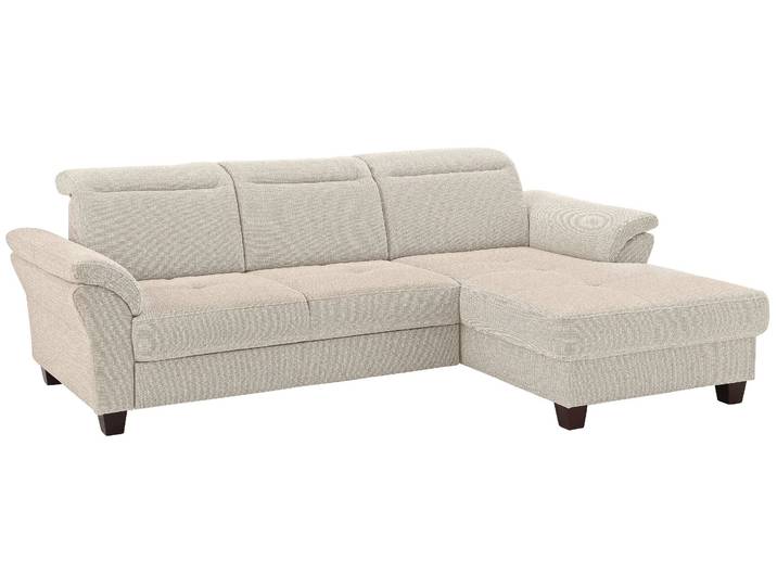Ecksofa, Strukturstoff & Luxus-Microfaser, Beige, 255×185 cm, Mit Recamiere & Sitztiefenverstellung, Modern, Home-affaire