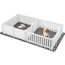 VEVOR Wurfkiste für Hunde, 237x123x46 cm, Welpenlaufstall aus Kunststoff-PVC mit höhenverstellbarer Tür & waschbarer Pipi-Unterlage, 2-Raum-Layout, Welpenkiste für extra große Hunde, Milchweiß