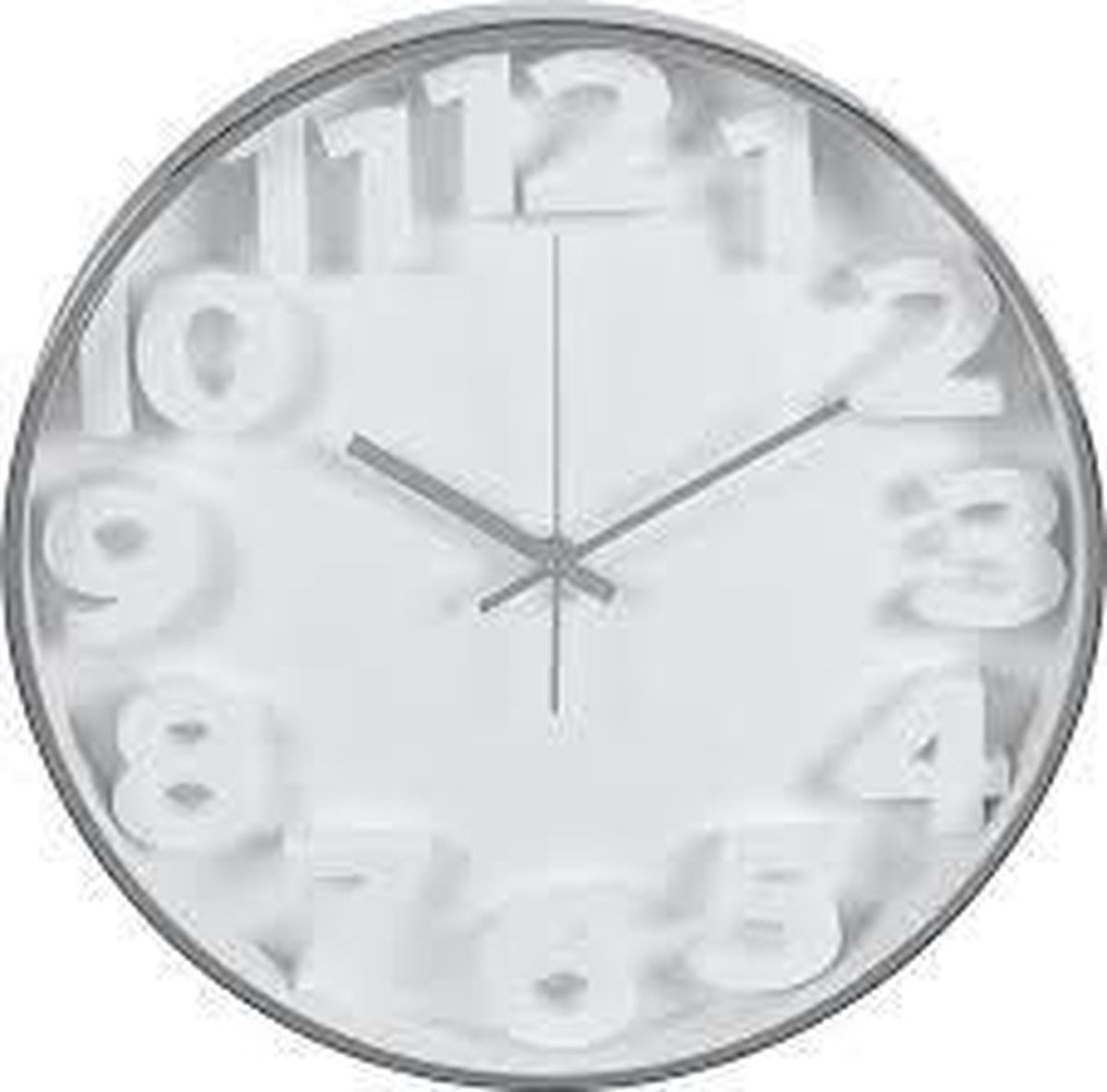 Quality Time Ronde Analoge Wandklok - Wit / Zilver - Diameter: 35 cm