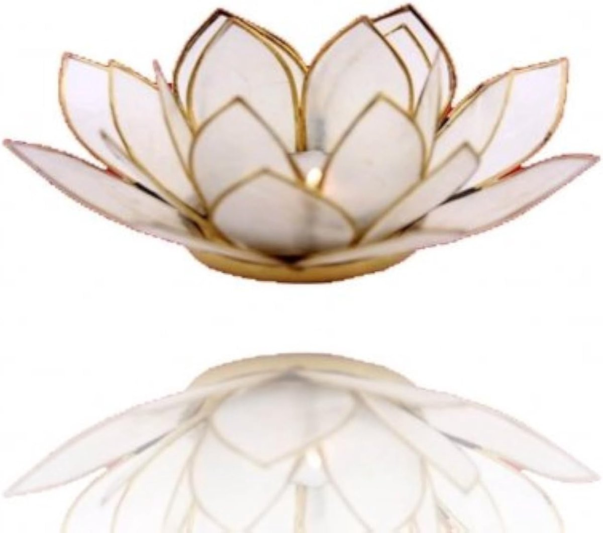 Theelichthouder Lotusbloem van natuurlijke Capiz schelp - Naturel - Diameter: 16,4 cm