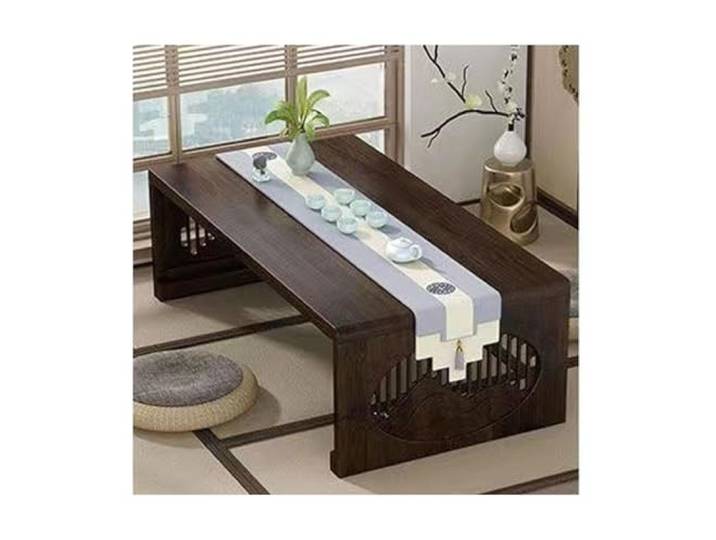 Klappbarer Couchtisch aus Bambus for Sitzen, geschnitzt, bodenstehend Esstisch geeignet for Tatami-Teestube mit Erkerfenster couchtisch