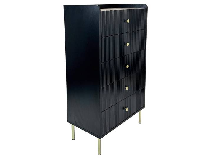 Milino Kommode Snow, Schwarz, Eiche, Metall, 5 Schublade(n) Schubladen, 70x121.6x40 cm, stehend, Wohnzimmer, Kommoden & Sideboards, Kommoden