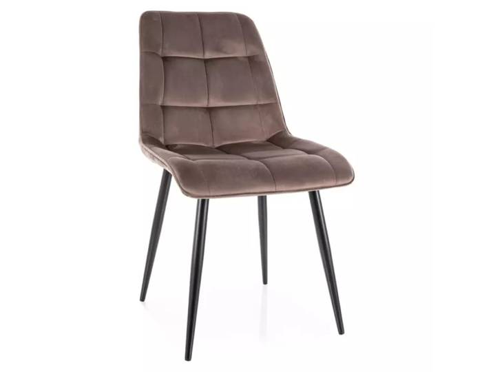 Chaise en velours de polyester cappuccino et pieds acier noir mat