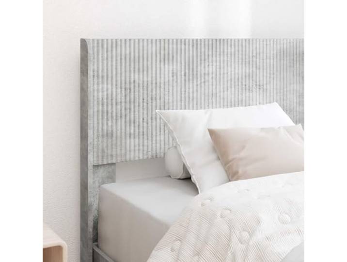 SKTQYQO Bett mit Kopfteil, Zementgrau, 105 x 203 cm Technisches Holz, Lattenrost aus Sperrholz, mit integrierten Fächern