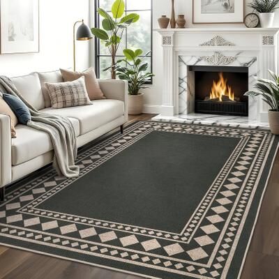 Garvee Modern Diamond Bordered Easy Jute Area Rug