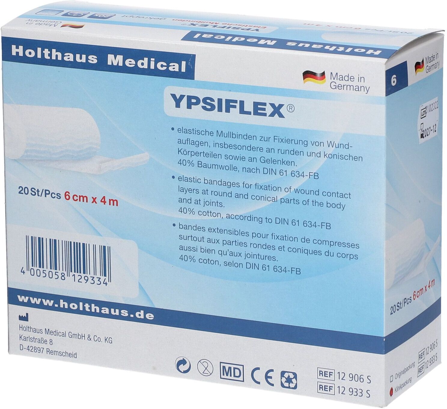 Holthaus Medical Ypsiflex elastische Mullbinden 4 m x 6 cm, 20-fädig, lose (20 Stck.) Binden 20 St weiss 20 St Binden
