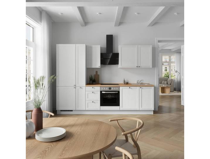 Nobilia Küchenleerblock, Weiss, Eichefarben, Holzwerkstoff, 3 Schublade(n) Schubladen, nur wie online abgebildet bestellbar, 300 cm, Pefc, Goldenes M, Made in Germany, DGM-Klimapakt, seitenverkehrt erhältlich, vormontierter Korpus, Anti-Fingerprint, Küchen, Küchenblöcke, Küchenzeilen, Küchenzeilen ohne Geräte