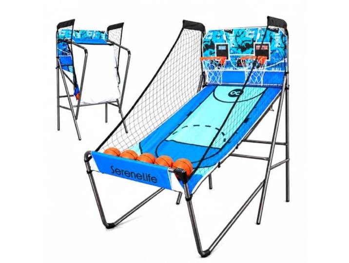 SereneLife Arcade Basketball Spiel – Klappbarer Einzel-/Doppelkorb mit elektronischer Anzeige & Stahlrahmen, ideal für Schulen, Jugendräume, Pausenhöfe & Sportvereine, Indoor/Outdoor