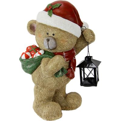 Dekofigur I.GE.A. "Bär mit Lampe", braun, B:24cm H:37cm, Magnesia, Dekofiguren, Figur Statue Weihnachtsfigur Ornament Weihnachtsdeko Adventskränze